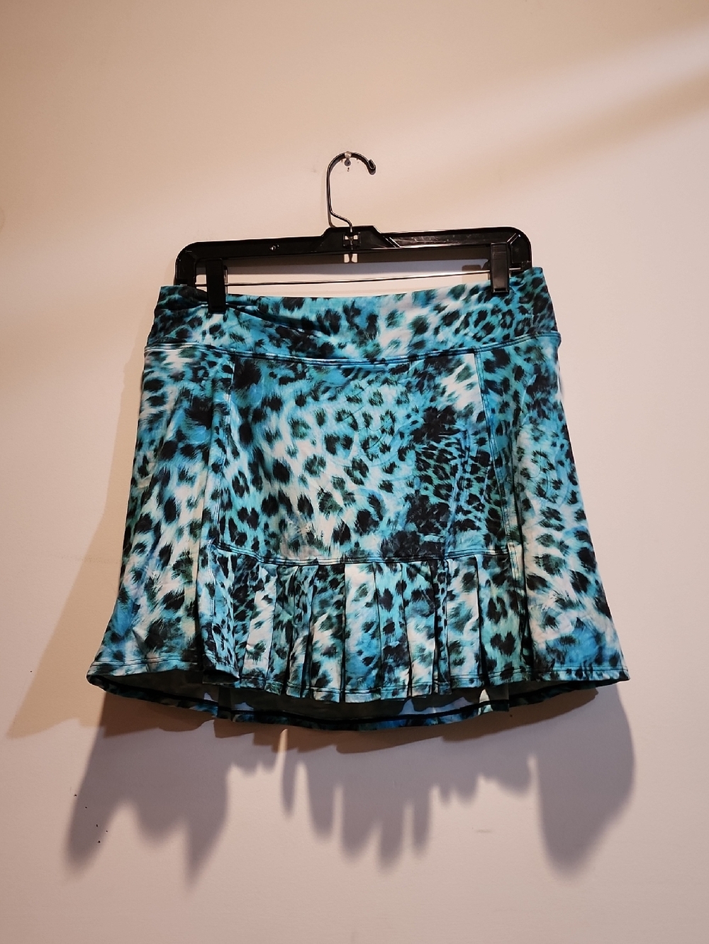 Teal Leopard-Print Pleated Mini Skirt